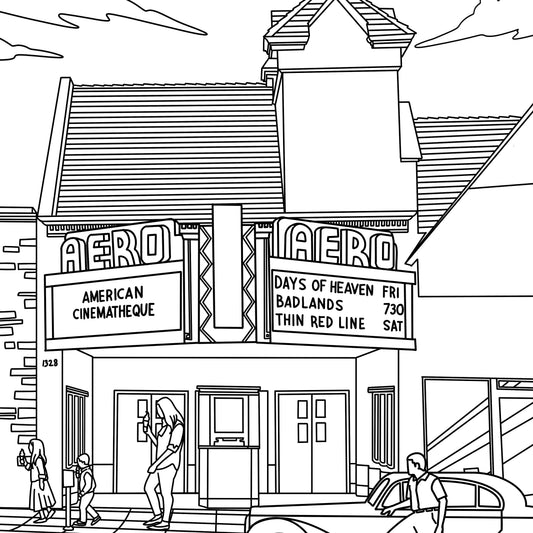 Santa Monica coloring book page featuring Palisades Park and 3rd Street Promenade