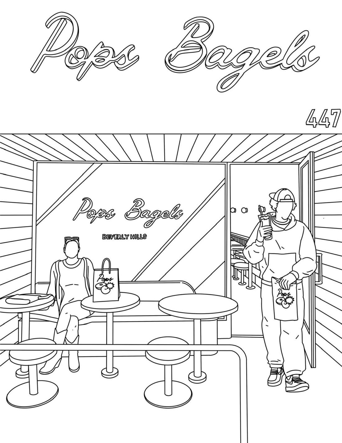 Pop’s Bagels in Beverly Hills: A Chill LA Coloring Page with a Side of Celebrity Spotting