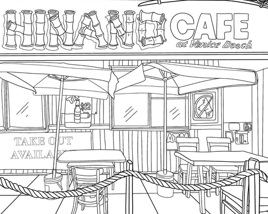 Hinano Café: Venice’s Classic Beach Bar in Coloring‑Book Lines - Local Color Shop