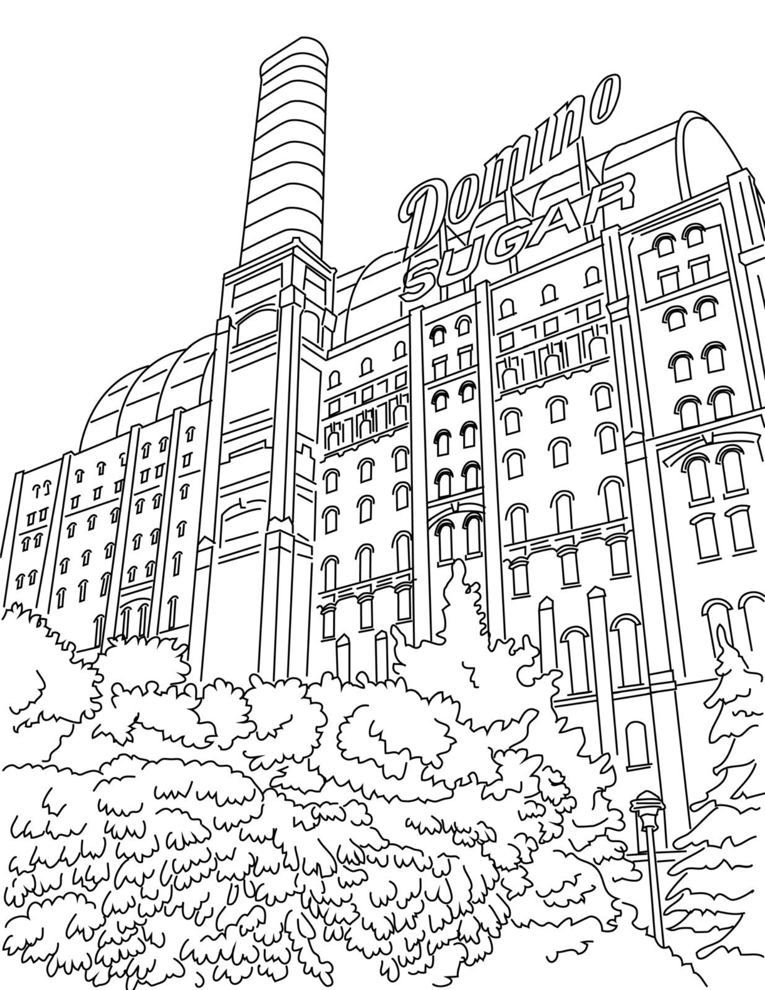 colorable image of Domino Sugar building in Brooklyn