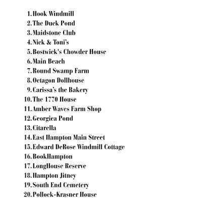 East Hampton Coloring Book table of contents listing all 20 scenes
