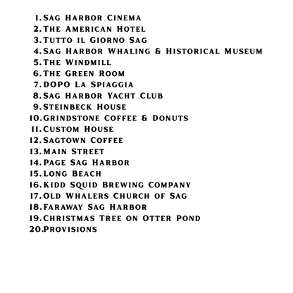 Contents page listing all 20 scenes in the Sag Harbor Coloring Book